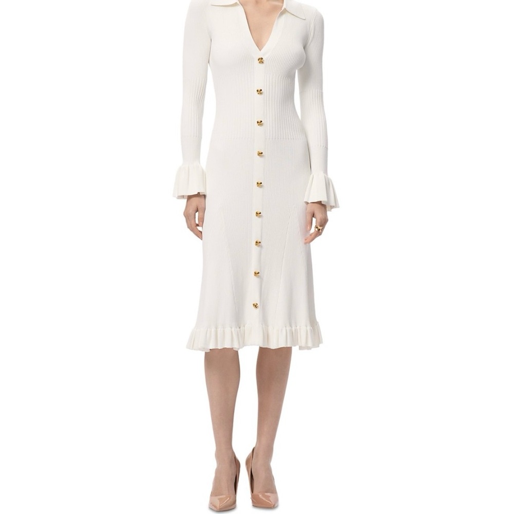 Herve Leger White Midi Dress with Gold Buttons